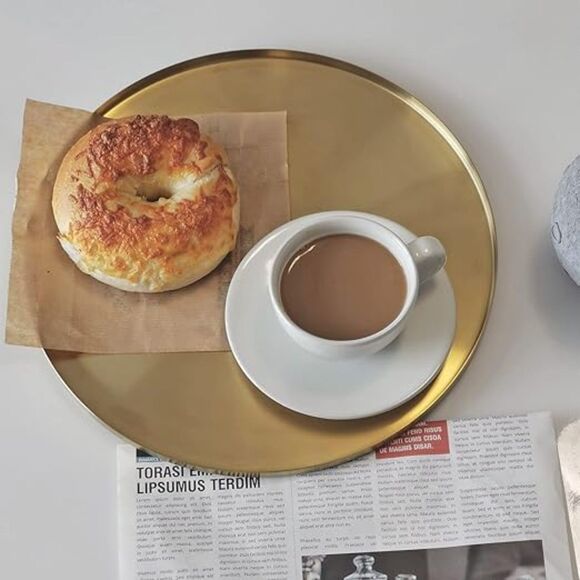 Metal Brushed Decor Plate, 12 inch Golden Server 12.6"L x 12.6"W x 0.75"H - Picture 2 of 3